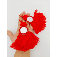 Thumbnail for Mirrored Red Wool Tassels, Red Pompom Mirror Tassel, Handmade Latkan Boho