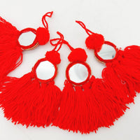 Thumbnail for Mirrored Red Wool Tassels, Red Pompom Mirror Tassel, Handmade Latkan Boho