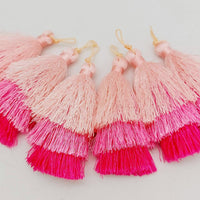 Thumbnail for Pink Cotton Tassels in Three Layers, Tassel Charms, Tiered Tassels x 2