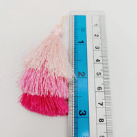 Thumbnail for Pink Cotton Tassels in Three Layers, Tassel Charms, Tiered Tassels x 2