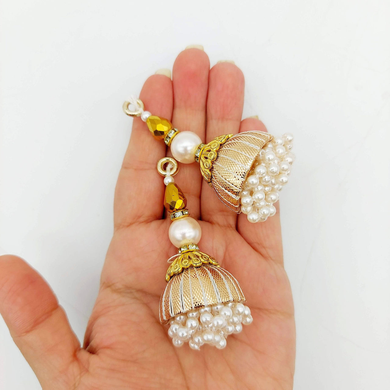 Handcrafted Light Gold Bead Tassels Latkan, Indian Latkans, Pearl Bell Tassels