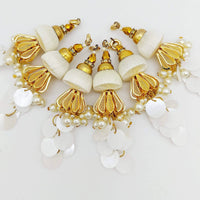 Thumbnail for Handcrafted White And Gold Tassels Latkan In White Sequins and Pearl Beads, Indian Latkans, Sewing Latkans