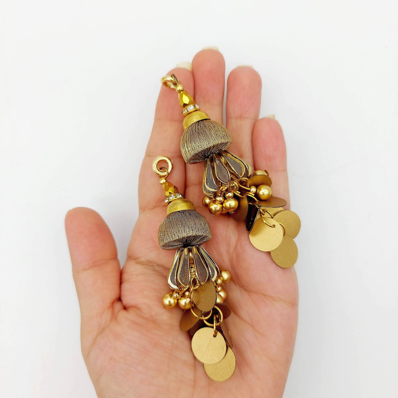 Handcrafted Antique Gold Tassels Latkan In Gold Sequins and Pearl Beads, Indian Latkans, Sewing Latkans