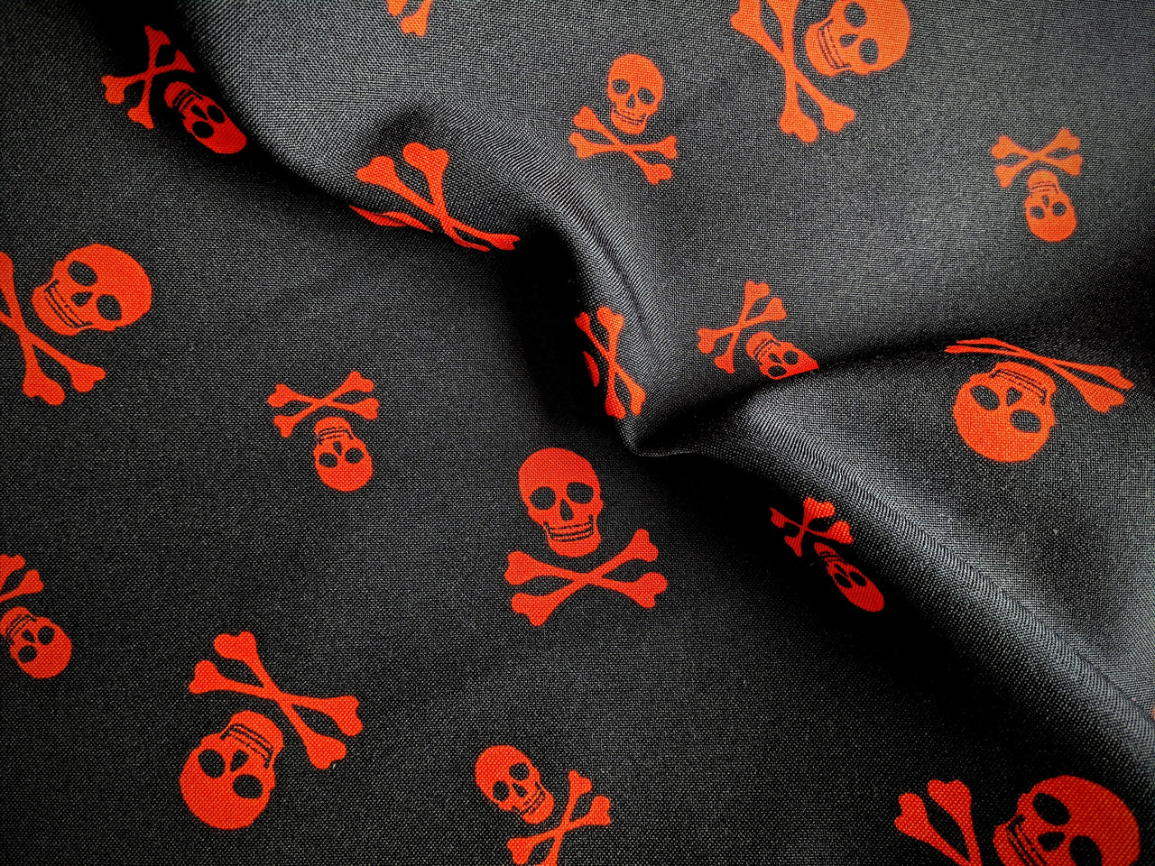Black And Red Skull Crossbone Bi-Stretch Fabric, Halloween Fabric, Sewing Fabric