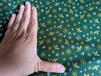 Thumbnail for Green Cotton Holly Leaves Snowflakes Christmas Fabric, Festive Fabric, Holiday Fabric