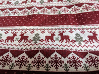 Thumbnail for Reindeer Snowflakes Stripes Canvas Fabric, Wine Red And White Fabric, Scandinavian Christmas Fabric