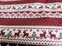 Thumbnail for Reindeer Snowflakes Stripes Canvas Fabric, Wine Red And White Fabric, Scandinavian Christmas Fabric