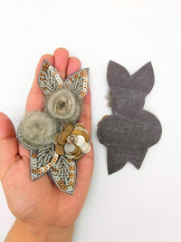 Thumbnail for Grey and Antique Gold Hand Embroidered Floral Applique, Beaded and Sequins Applique
