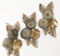 Thumbnail for Grey and Antique Gold Hand Embroidered Floral Applique, Beaded and Sequins Applique