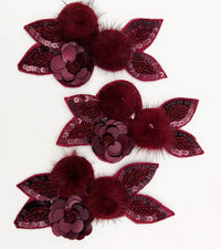 Thumbnail for Wine Red Hand Embroidered Floral Applique, Beaded and Sequins Applique