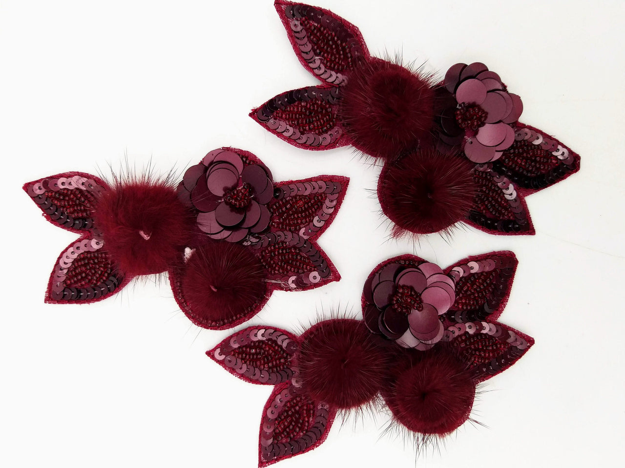 Wine Red Hand Embroidered Floral Applique, Beaded and Sequins Applique