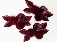 Thumbnail for Wine Red Hand Embroidered Floral Applique, Beaded and Sequins Applique