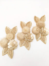 Thumbnail for Beige Hand Embroidered Floral Applique, Beaded and Sequins Applique