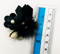 Thumbnail for Hand Embroidered Black Applique With Cowrie Shell, Sequins,Pearl and Feather Pom Pom