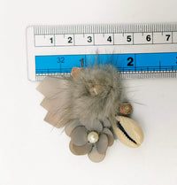 Thumbnail for Hand Embroidered Grey Applique With Cowrie Shell, Sequins,Pearl and Feather Pom Pom