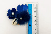 Thumbnail for Hand Embroidered Blue Applique With Cowrie Shell, Sequins,Pearl and Feather Pom Pom