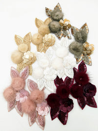 Thumbnail for Grey and Antique Gold Hand Embroidered Floral Applique, Beaded and Sequins Applique