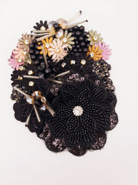 Thumbnail for Black Hand Embroidered Floral Applique With Beads, Rhinestones,Bugle Beads