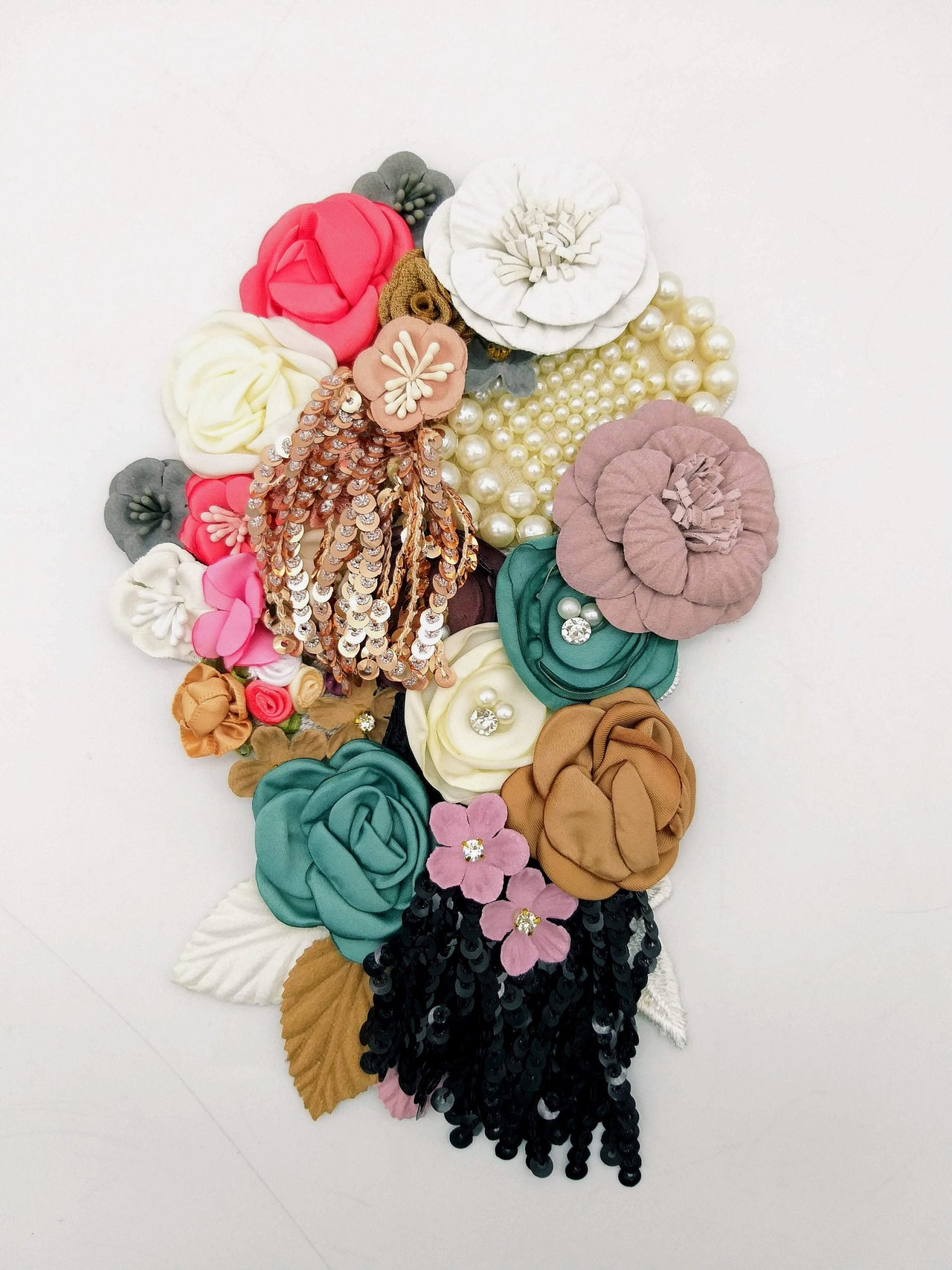 Handcrafted Multicolor Floral Applique With Sequins Fringe Tassel