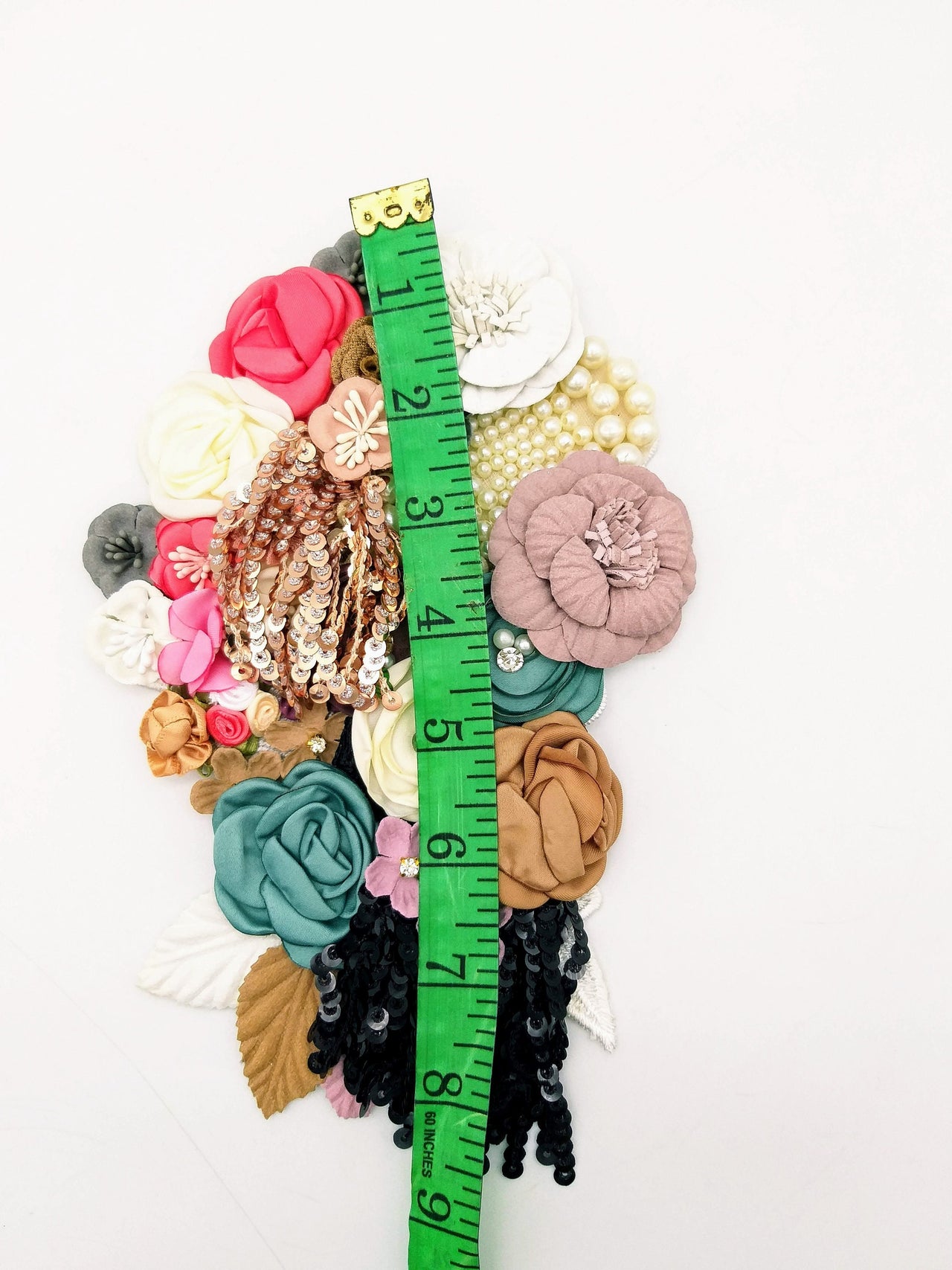 Handcrafted Multicolor Floral Applique With Sequins Fringe Tassel