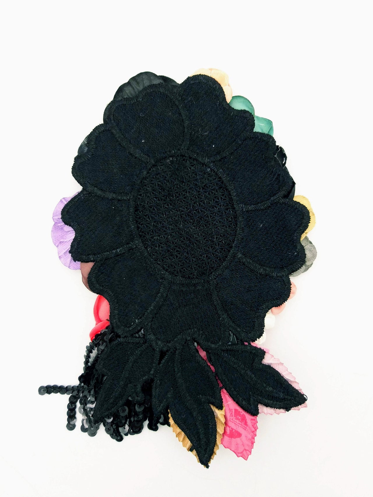 Handcrafted Multicolor Floral Applique With Sequins Fringe Tassel