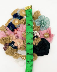 Thumbnail for Handcrafted Jute Floral Applique in Pink, Black, Navy Blue and Teal Blue