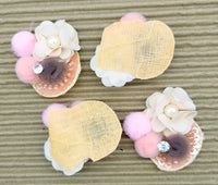 Thumbnail for Hand Embroidered Beige and Pink Floral Applique, 2 Pcs