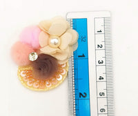 Thumbnail for Hand Embroidered Beige and Pink Floral Applique, 2 Pcs