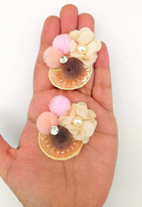 Thumbnail for Hand Embroidered Beige and Pink Floral Applique, 2 Pcs