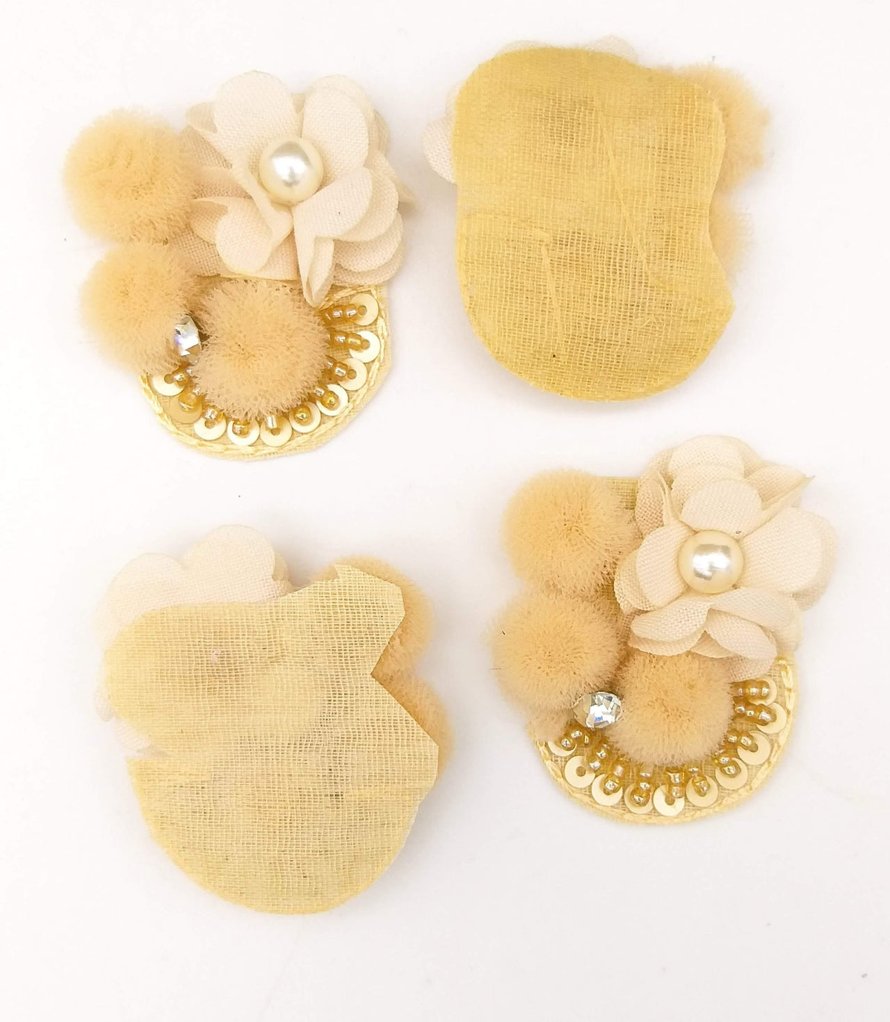 Hand Embroidered Beige And White Floral Applique, 2 Pcs