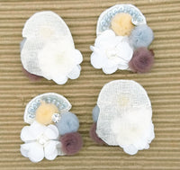 Thumbnail for Hand Embroidered White, Grey And Brown Floral Applique, 2 Pcs