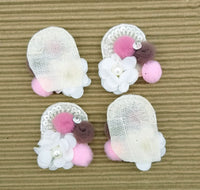 Thumbnail for Hand Embroidered White, Pink And Brown Floral Applique, 2 Pcs