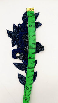 Thumbnail for Navy Blue Hand Embroidered Floral Applique, Beaded Floral Motif