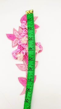 Thumbnail for Pink Hand Embroidered Floral Applique, Beaded Floral Motif