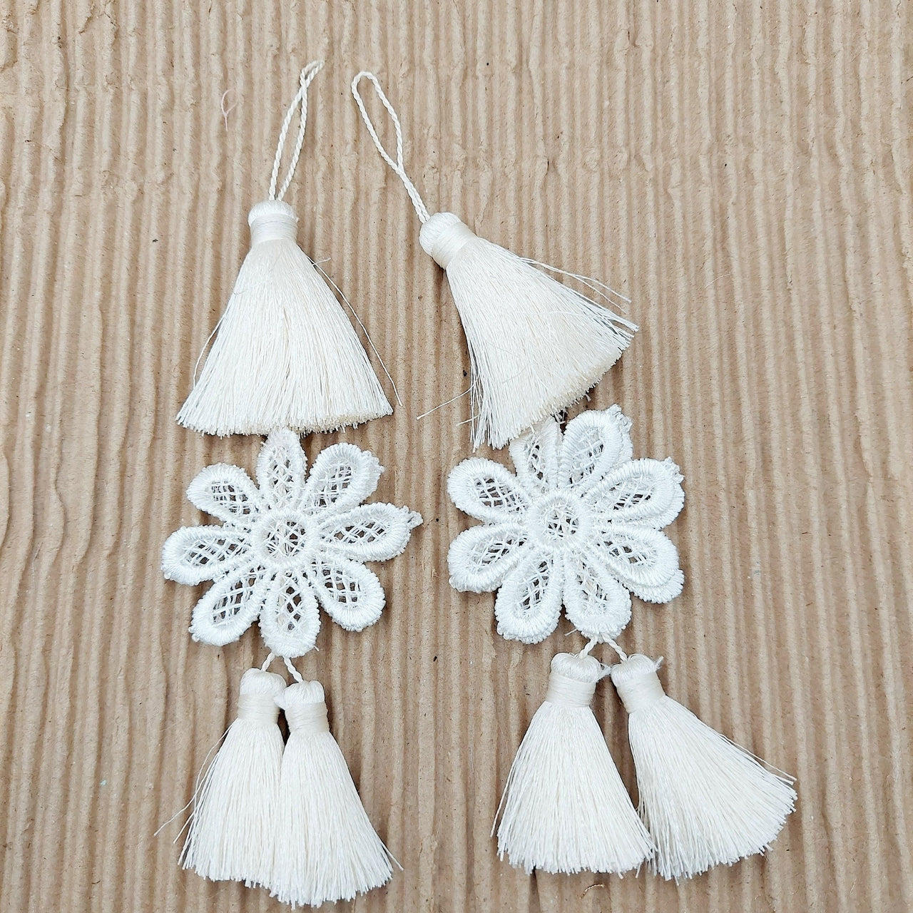 Set of 2 Off White Floral Tassels, Indian Tassels, Boho Chic Tassels