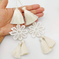 Thumbnail for Set of 2 Off White Floral Tassels, Indian Tassels, Boho Chic Tassels