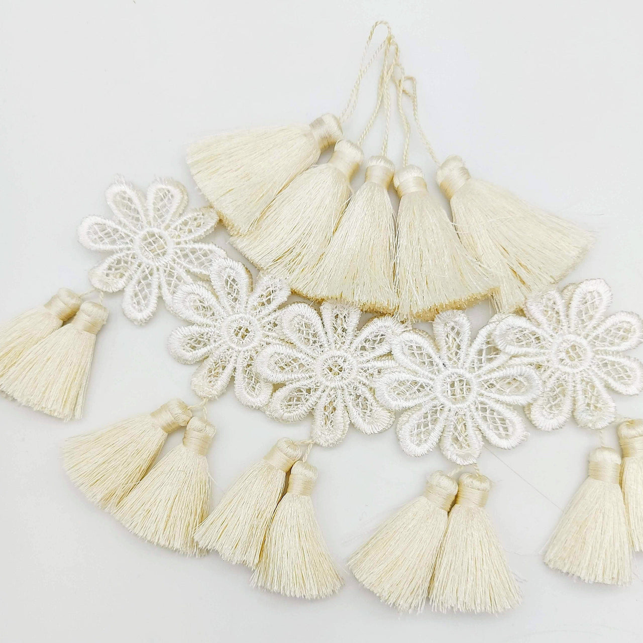 Set of 2 Off White Floral Tassels, Indian Tassels, Boho Chic Tassels