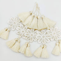 Thumbnail for Set of 2 Off White Floral Tassels, Indian Tassels, Boho Chic Tassels