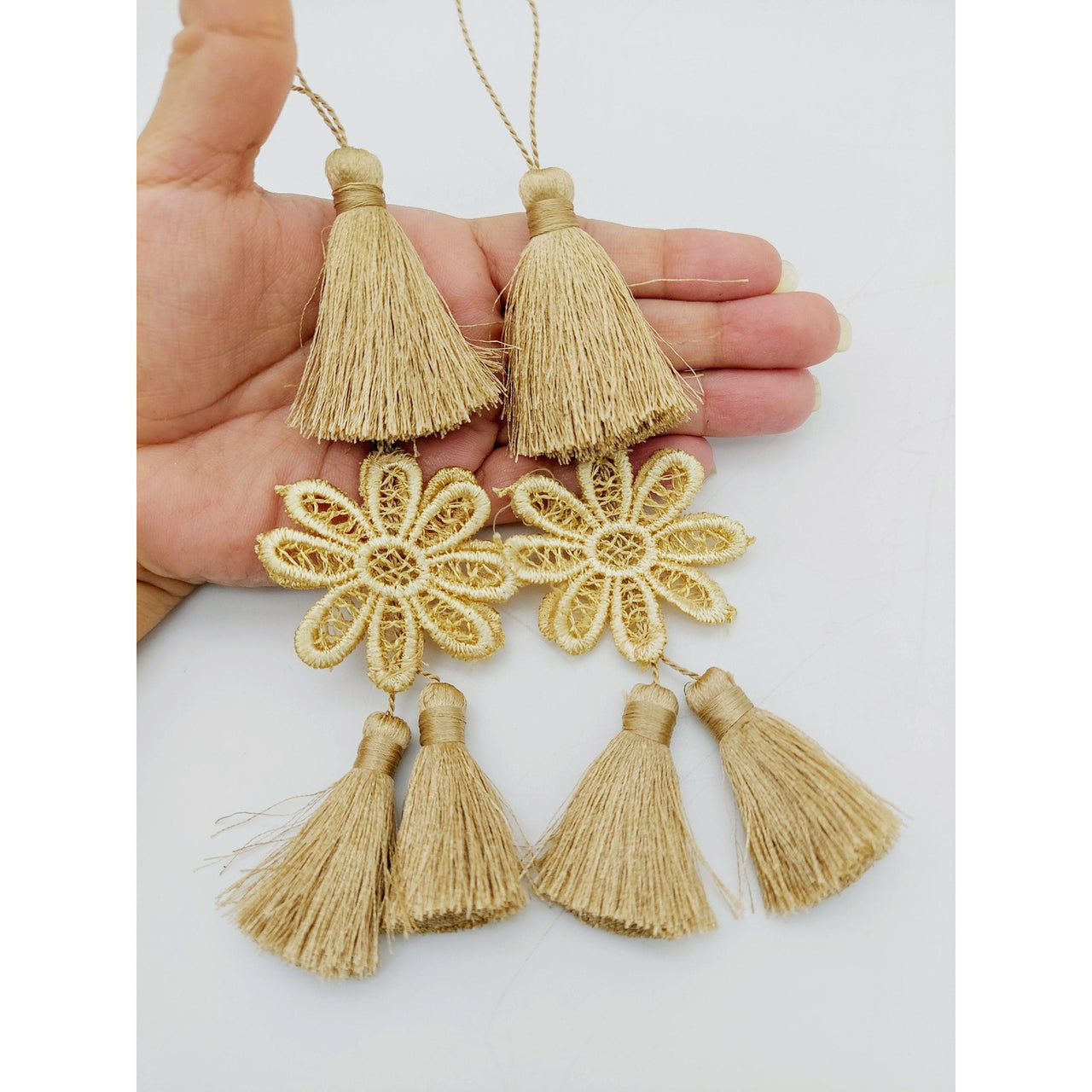 Set of 2 Light Brown Floral Tassels, Indian Tassels, Boho Chic Tassels