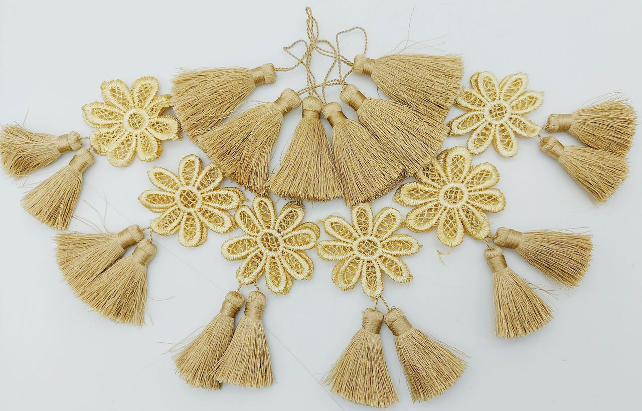 Set of 2 Light Brown Floral Tassels, Indian Tassels, Boho Chic Tassels