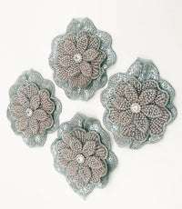 Thumbnail for Grey Hand Embroidered Floral Applique With Beads, Crochet Cut Dana Applique, Beaded Flower Motifs