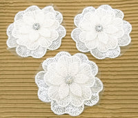 Thumbnail for White Hand Embroidered Floral Applique With Beads, Crochet Cut Dana Applique, Beaded Flower Motifs