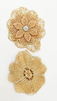 Thumbnail for Brown Hand Embroidered Floral Applique With Beads, Crochet Cut Dana Applique, Beaded Flower Motifs