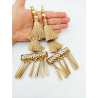 Thumbnail for Gold Tassels With Long Gold Sequins And White and Gold Seed Pearl Beads, Beaded Thread Tassel Charms, 2 Pcs