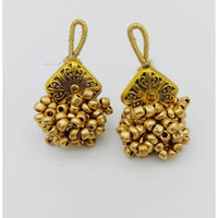 Thumbnail for Gold Engraved Diamond Charm With Flatback, Beaded Tassels Latkan, Indian Latkans