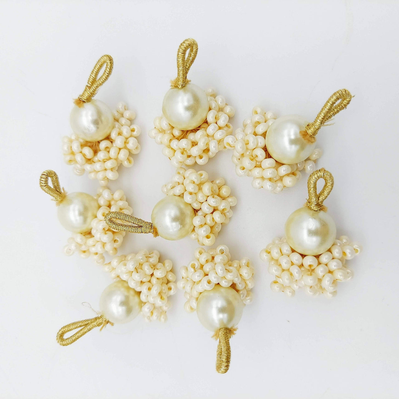 Cream Pearl Bead Tassels Latkan, Indian Latkans, Sewing Latkans