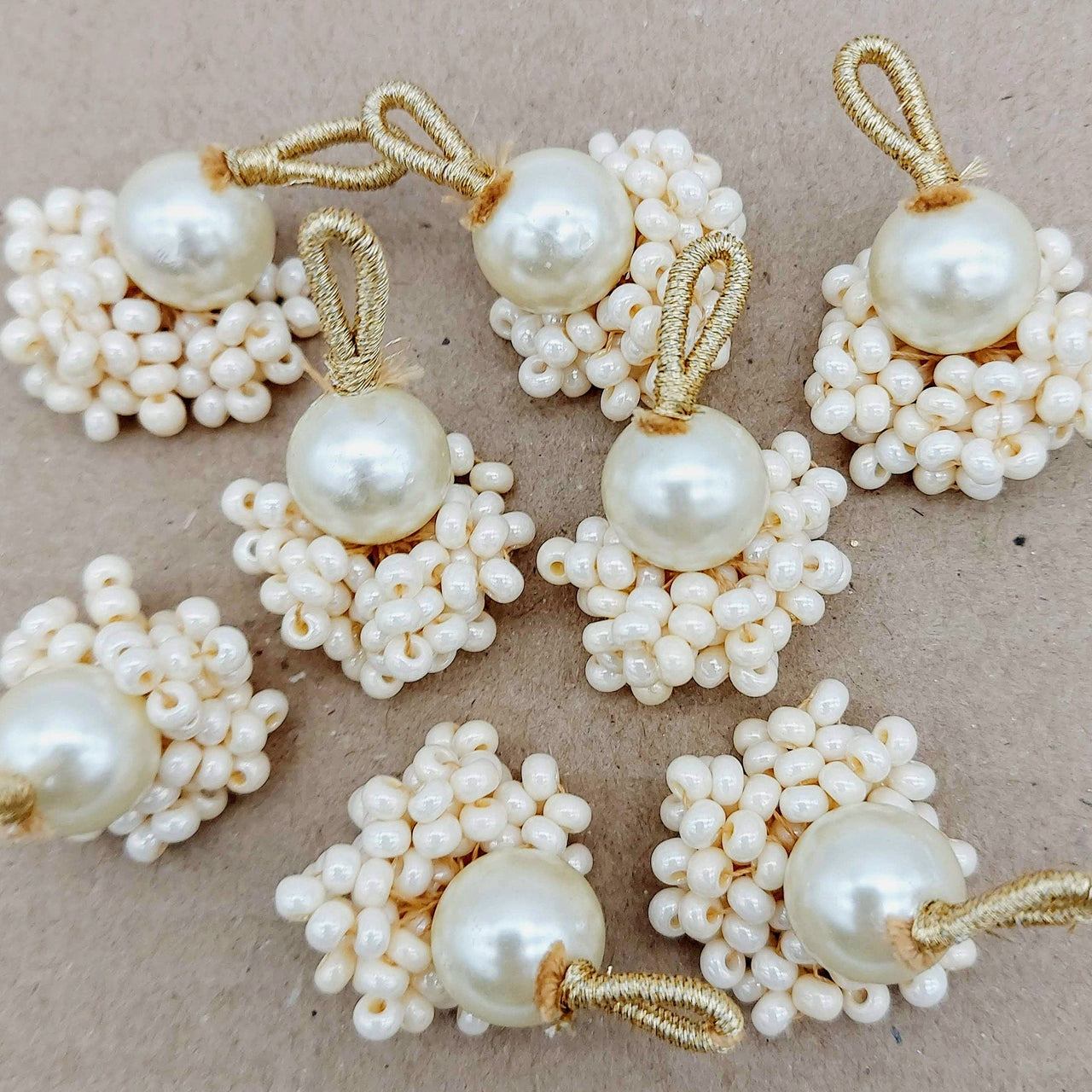 Cream Pearl Bead Tassels Latkan, Indian Latkans, Sewing Latkans