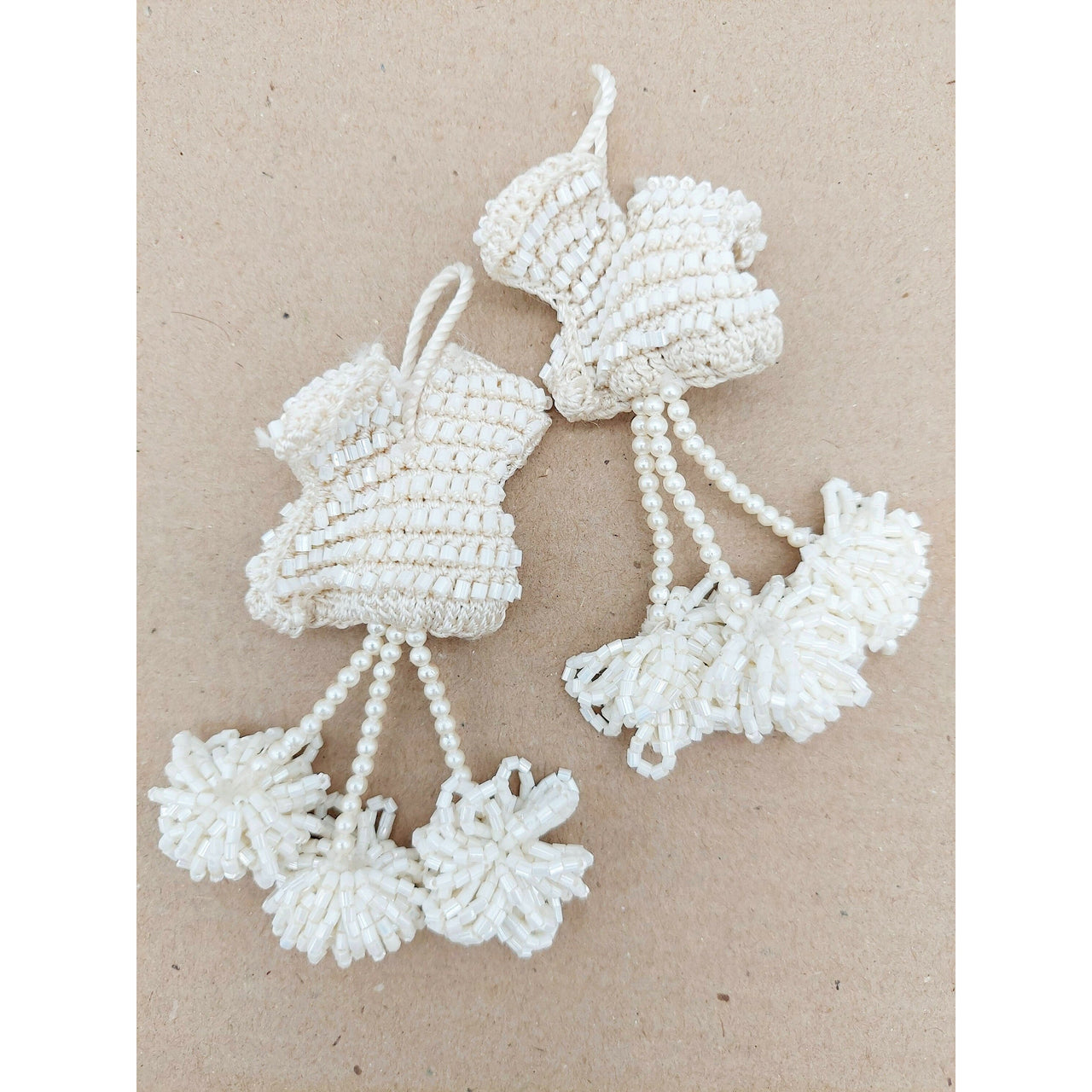 Off White Handmade Beaded Tassel, Sari Blouse Latkan, Decorative Tassels
