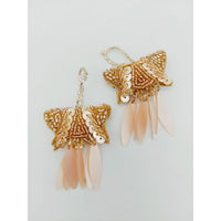 Thumbnail for Peach And Gold Handmade Beaded Tassels With Long Sequins, Sequin Latkan, Beaded Latkans