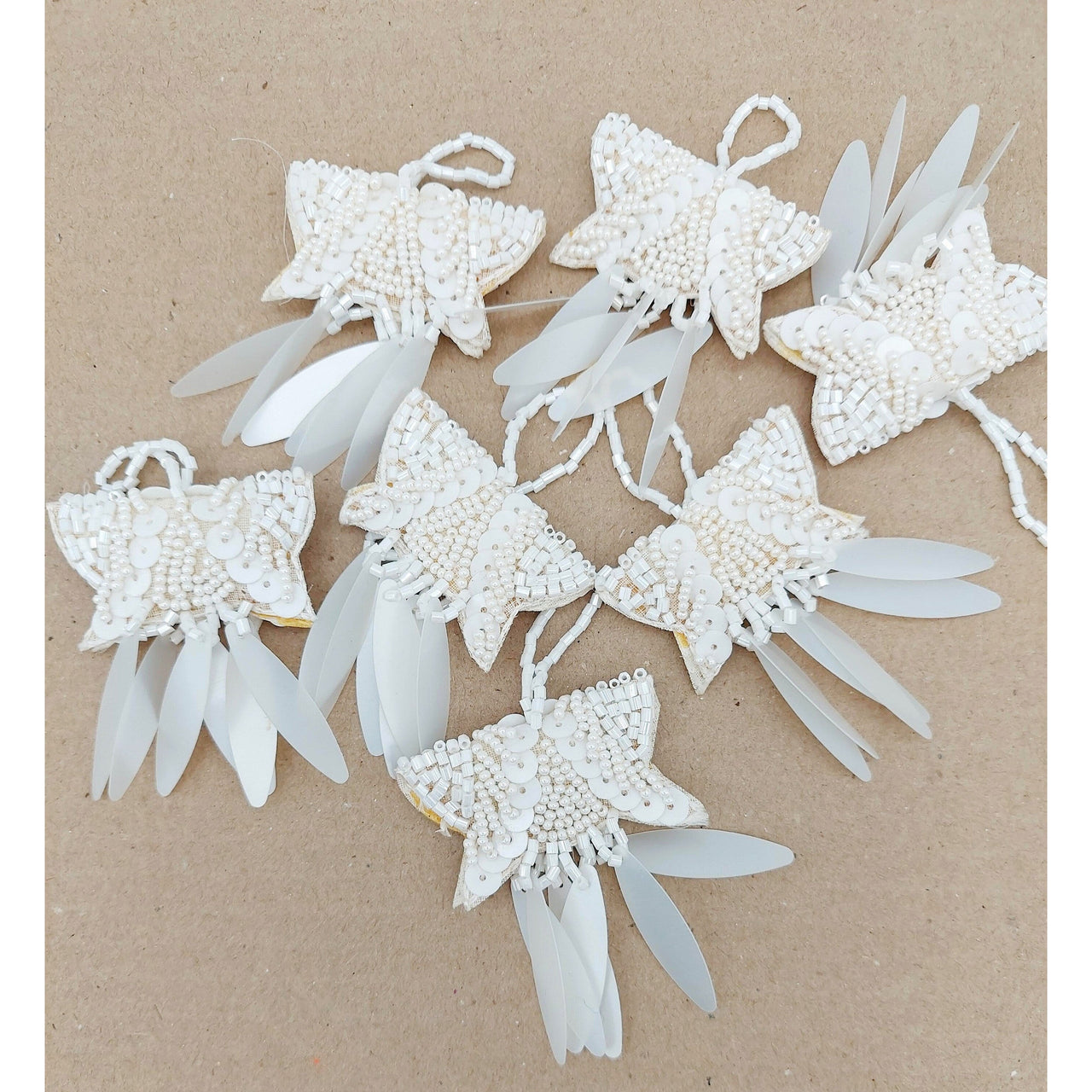 White Handmade Beaded Tassels With Long Sequins, Sequin Latkan, Beaded Latkans